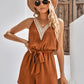 Casual Jumpsuit Lace V-neck Sleeveless Tops Tie-up Shorts Summer Beach Clothes