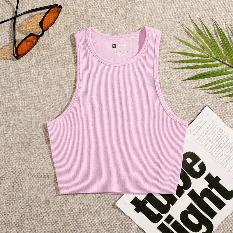 Solid Color Sleeveless Vest Women's Summer High Waist Short Navel Fitness Running Yoga Clothes