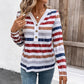 Fashion Women's Wear Color Striped Fastener Decoration V-neck Long Sleeve