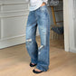 High-waisted Washed Design Slim Wide-leg Pants