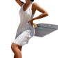 Womens Solid-Color Backless Hip-Hugging Knitted Hollow-Out Swimsuit Dress