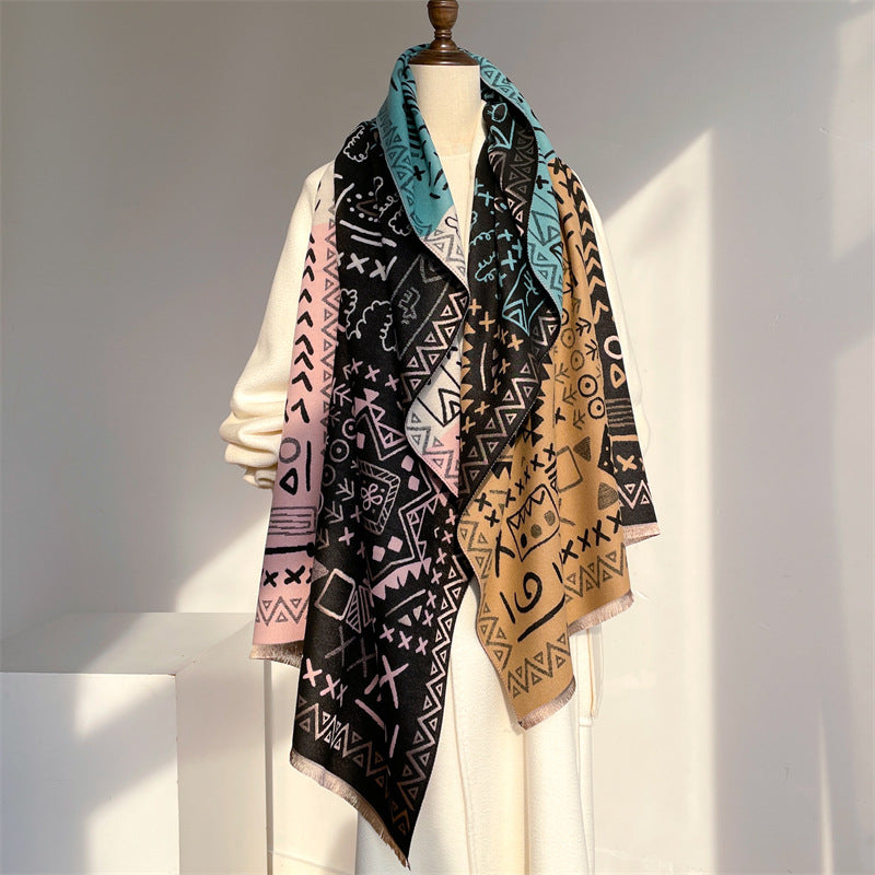 Travel Windproof Shawl Artificial Cashmere Scarf Women's Double-sided