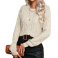 Womens Retro Cable-Knit Long-Sleeve Knitted Pullover Sweater