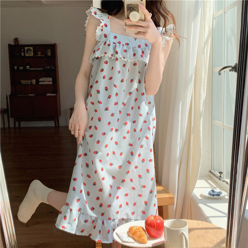 Girlfriends Clothes Cute Plaid Strawberry Lace Trim Pajamas Summer Suspender Shorts Homewear
