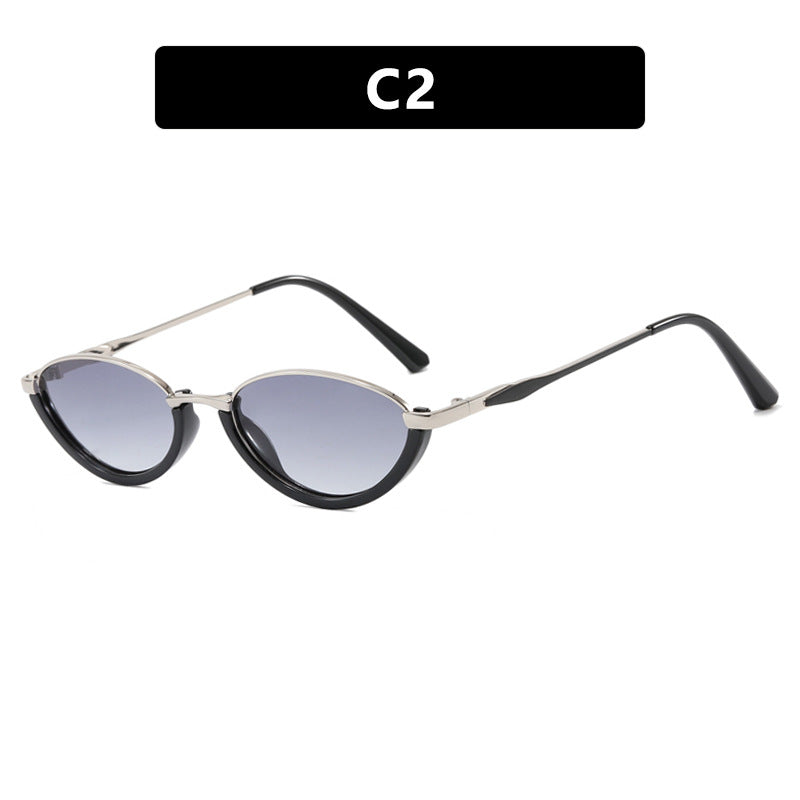 Small Frame Metal Sunglasses Sun Protection Plain Sun Glasses