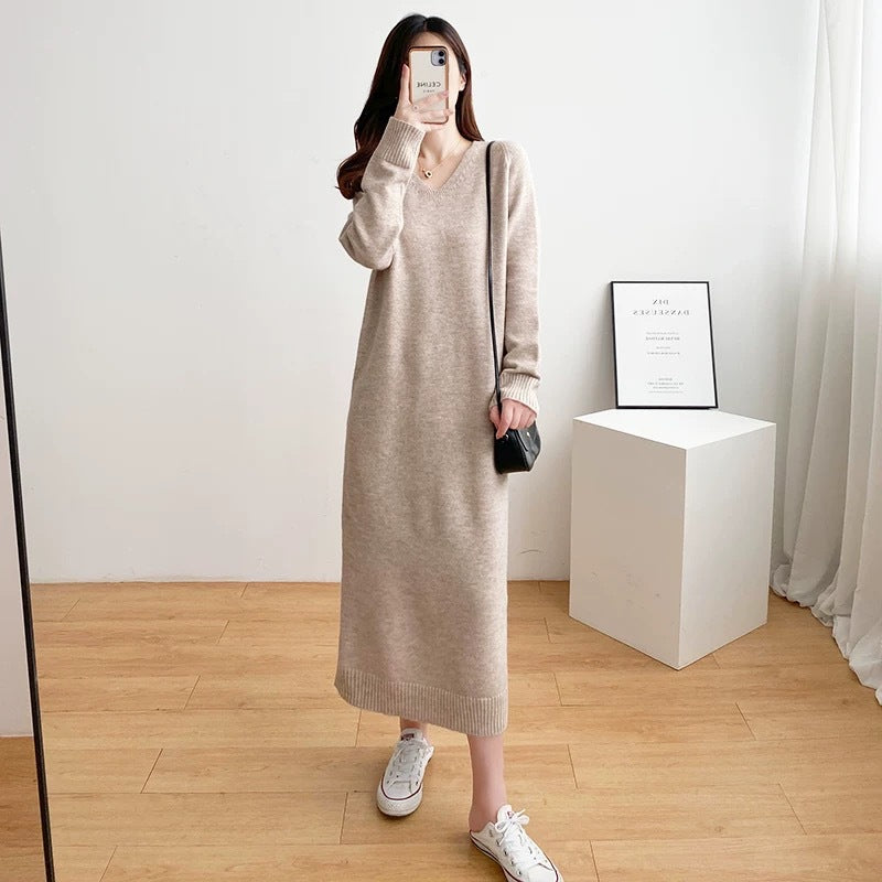 Womens Relaxed Minimalist Knee Length Knit Dress