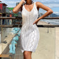 Womens Solid-Color Backless Hip-Hugging Knitted Hollow-Out Swimsuit Dress