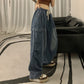 Niche Design Women's Retro Loose Patch Pocket Workwear Denim Jeans