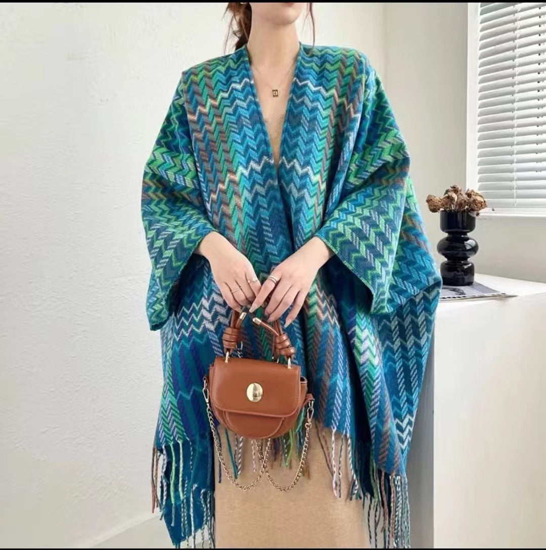 Ethnic Style Travel Warm Air Conditioning Thickened Tassel Shawl