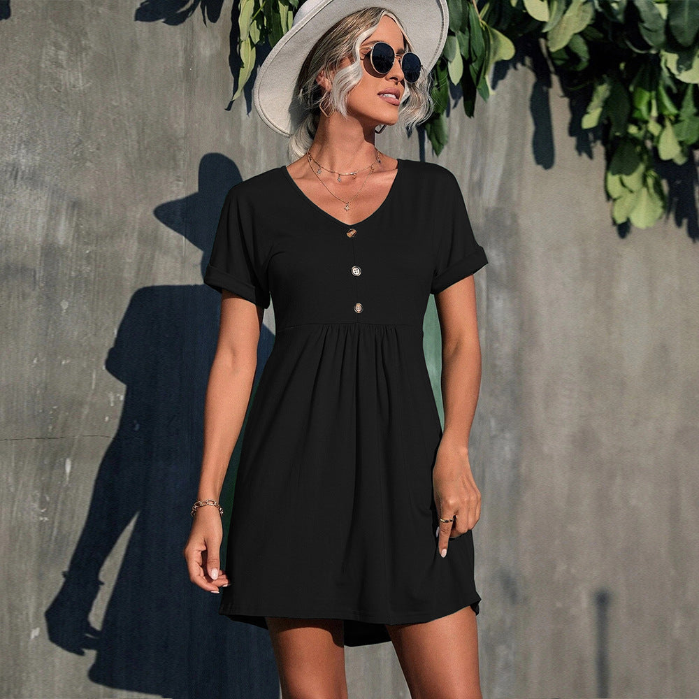 Women's Minimalist V-neck Flared Style Elegant Inner Wear Commuter Dress