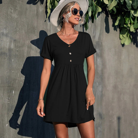 Women's Minimalist V-neck Flared Style Elegant Inner Wear Commuter Dress