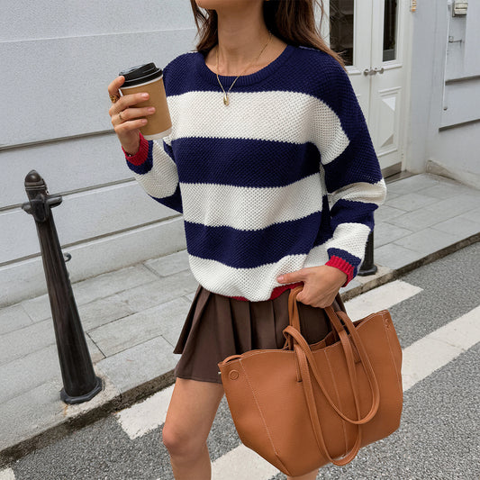 Versatile Knit Striped Shirt Sweater Women's Wear