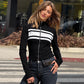 Contrast Zip Cardigan Tops Slim Long Sleeve Sweater