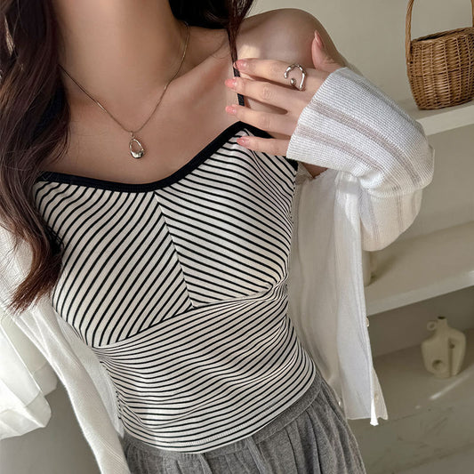 Striped Strappy Camisole Women's Sexy Fashionable Inner Wear With Padded Bra