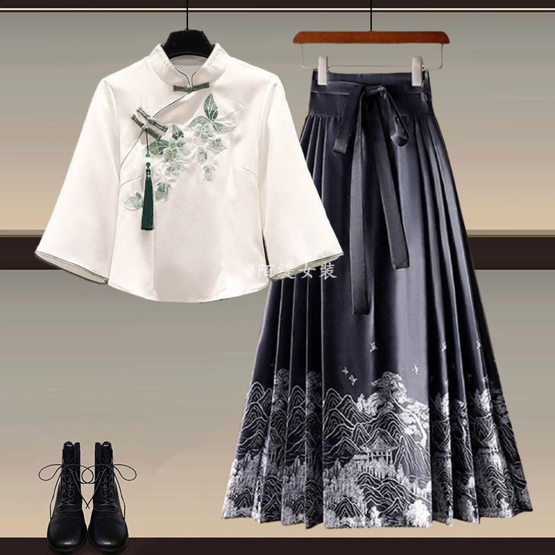 New Chinese Style Wear A Set Of Plus Size Hanfu Horse-face Skirt Two-piece Suit