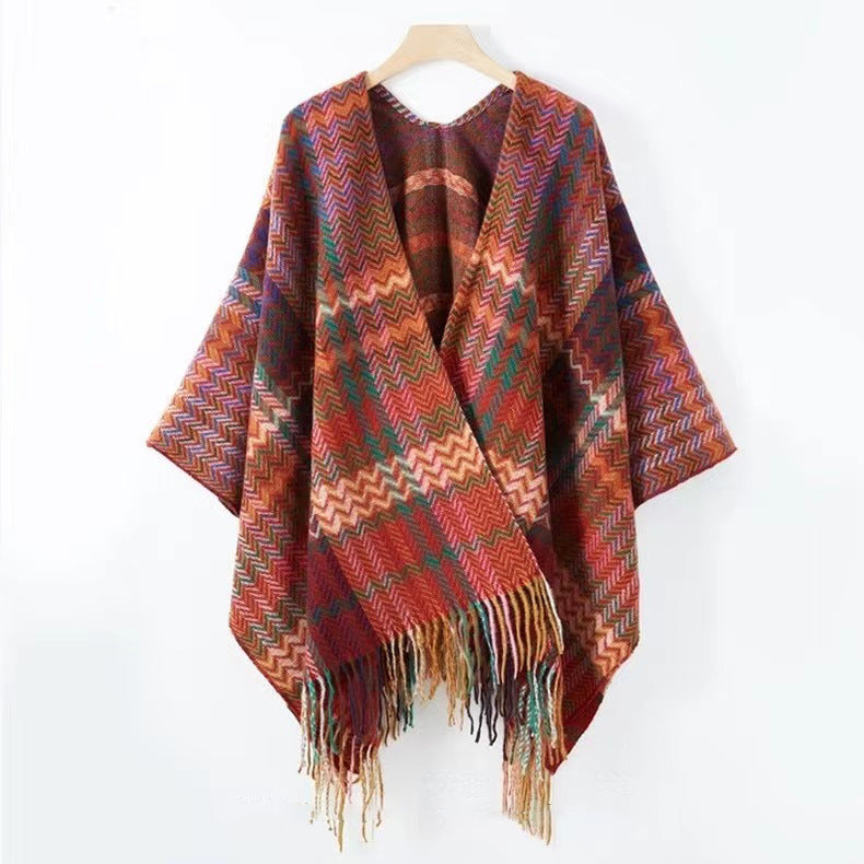 Ethnic Style Travel Warm Air Conditioning Thickened Tassel Shawl