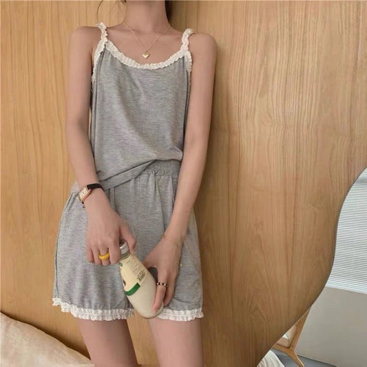 Two-piece Set Of Camouflage Top, Loose Shorts And Home Clothes