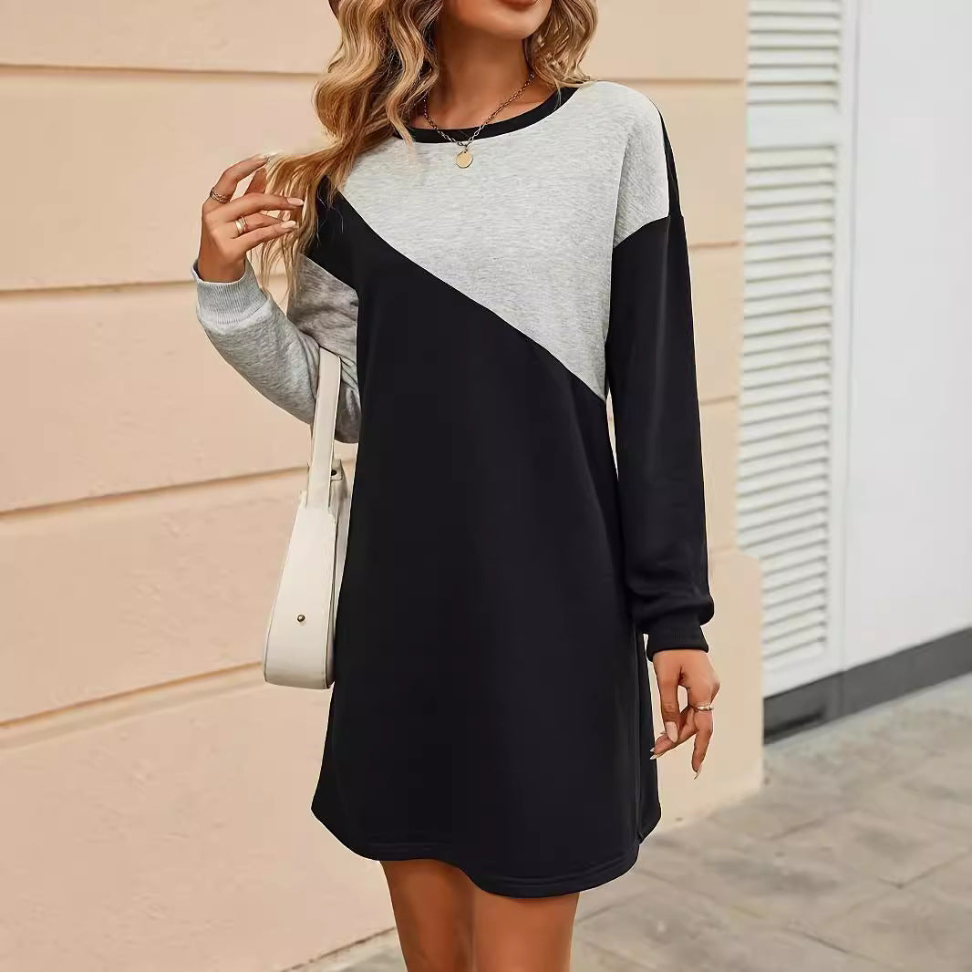 Womens Color-Block Crew-Neck Dress