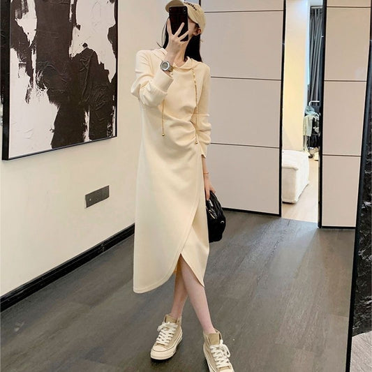Stylish Casual Mid Length Hooded Dress That Falls Below The Knee