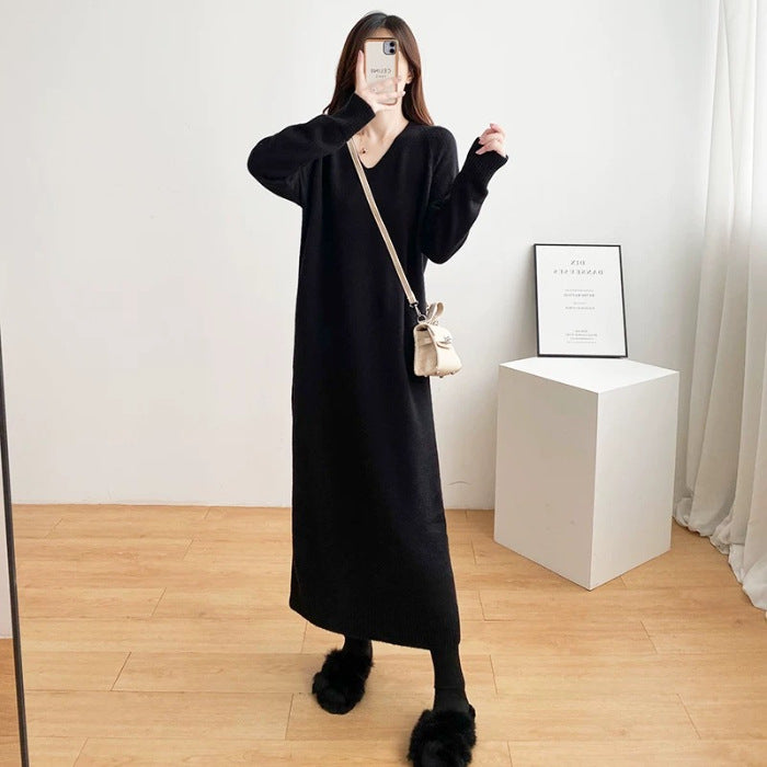 Womens Relaxed Minimalist Knee Length Knit Dress