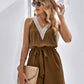 Casual Jumpsuit Lace V-neck Sleeveless Tops Tie-up Shorts Summer Beach Clothes