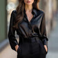 Elegant Satin Long Sleeve Blouse For Women Button-Up Collar Shirt Perfect For Casual Professional Business Work Wear Women's Clothing