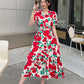 Floral Lapel Loose Fitting Short Sleeve Dress