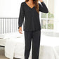 Women's Casual Solid Color V-neck Long Sleeve Pants Loose Home Wear