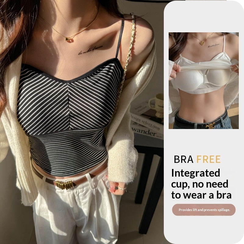 Striped Strappy Camisole Women's Sexy Fashionable Inner Wear With Padded Bra