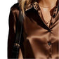 Retro-Style Long-Sleeve Satin Shirt With Leopard Print And Color-Block Design