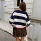 Versatile Knit Striped Shirt Sweater Women's Wear