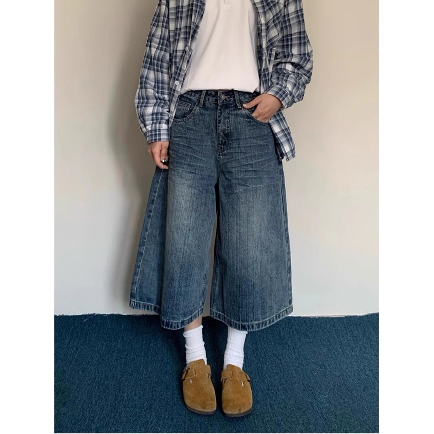 High-waisted Loose-fit Slimming Versatile Capri Wide-leg Pants