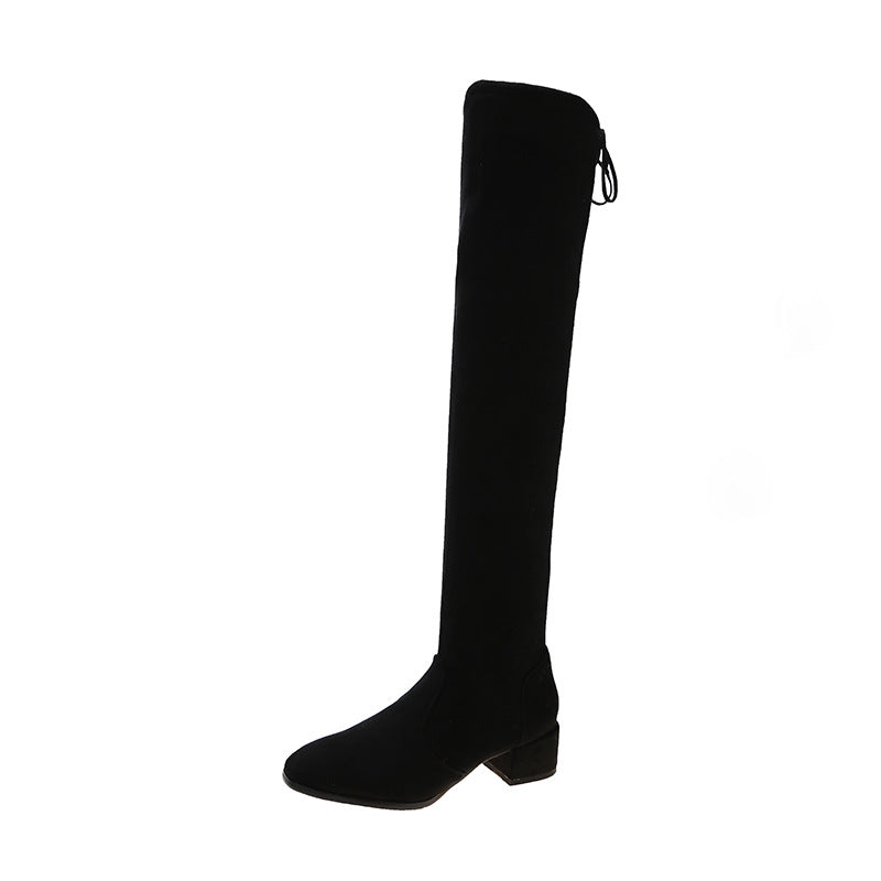 Square Toe Fashion Side Zipper Square Heel Outer Wear Stretch Skinny Boots