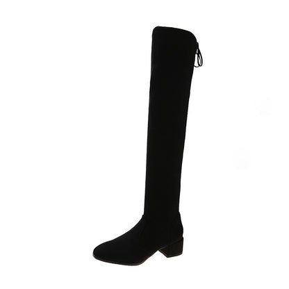 Square Toe Fashion Side Zipper Square Heel Outer Wear Stretch Skinny Boots