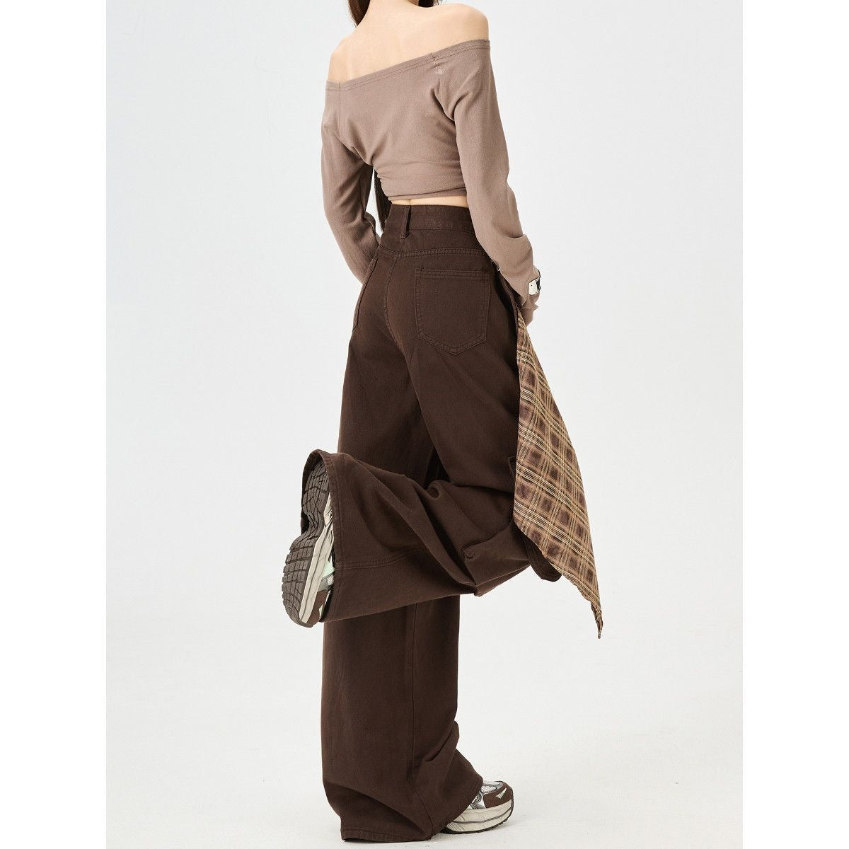 Retro Maillard Fart Curtain Work Jeans Women Autumn Loose