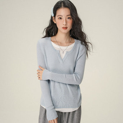 Shoulder Small V-neck Long-sleeve Women's Top Inner Wear