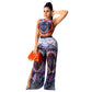 Women's Two-piece Set Of One-piece Top With Slit Loose Wide-leg Pants