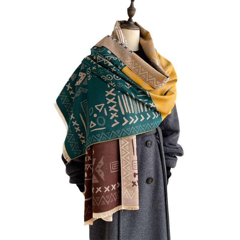 Travel Windproof Shawl Artificial Cashmere Scarf Women's Double-sided