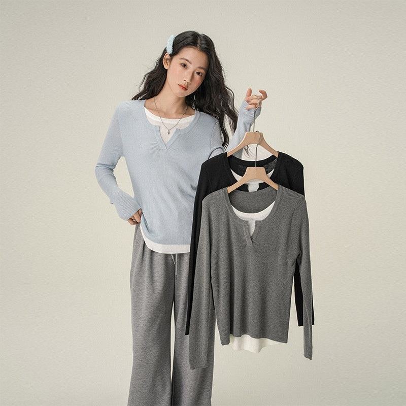 Shoulder Small V-neck Long-sleeve Women's Top Inner Wear