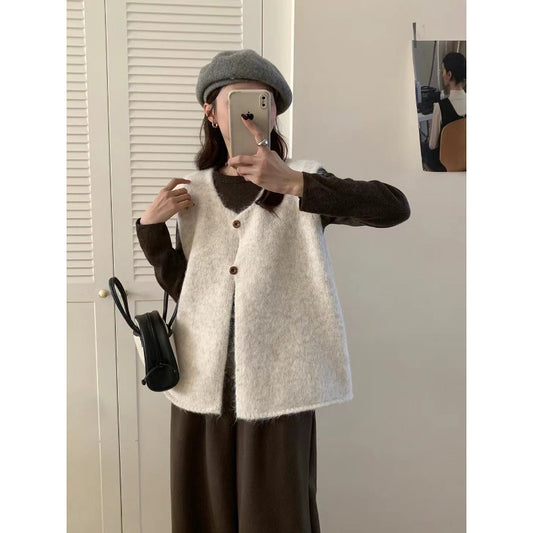 Minimalist Versatile Soft And Cozy Lazy-styled Sweater Vest Loose-fitting Layered Knit Vest