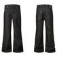 Dark-colored Slightly Flared Raw Denim Jeans For All Seasons