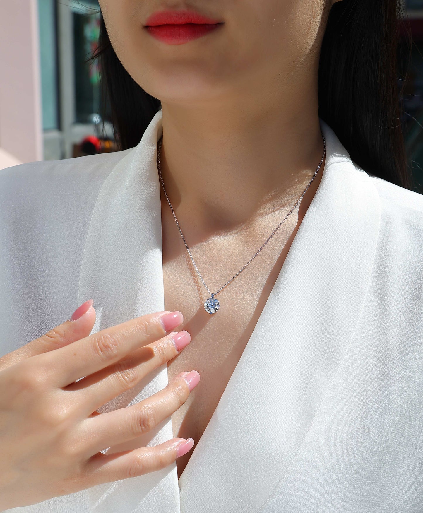 Time Endures - A Fashionable And Light Luxury Jewelry Pendant Necklace Set With Top-quality Moissanite, S925 Silver Plated Platinum