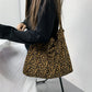 Corduroy Leopard Print Crossbody Bag