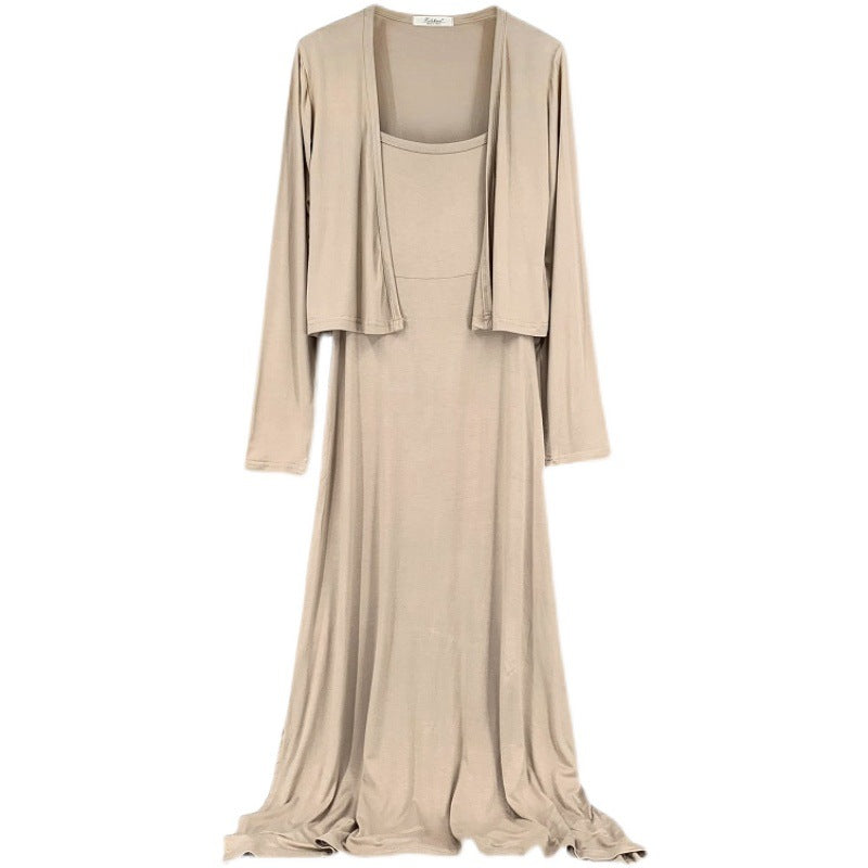 Two Piece Set Of Slim Fitting Women's Cardigan And Camisole Dress