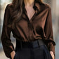 Elegant Satin Long Sleeve Blouse For Women Button-Up Collar Shirt Perfect For Casual Professional Business Work Wear Women's Clothing