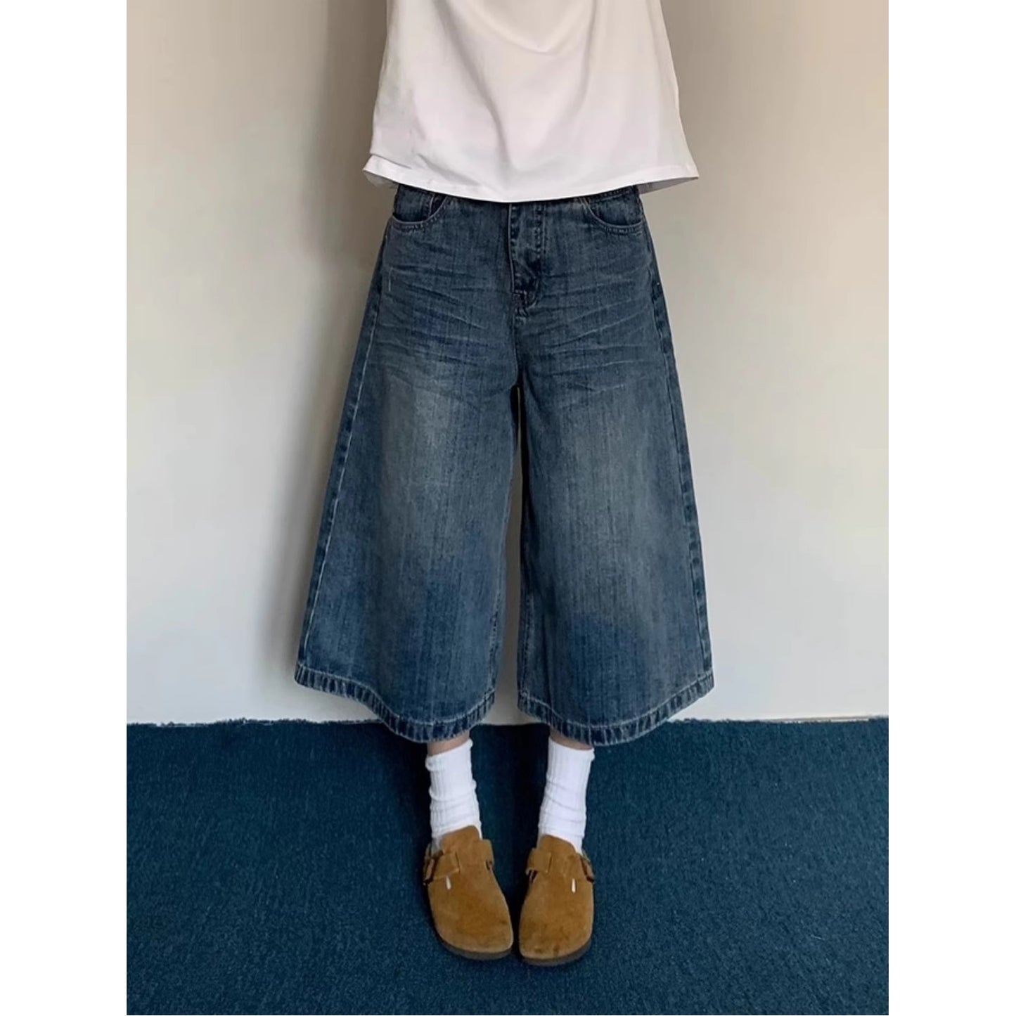 High-waisted Loose-fit Slimming Versatile Capri Wide-leg Pants