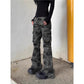Multi-Pocket Flared Slimming Camo Denim Jeans