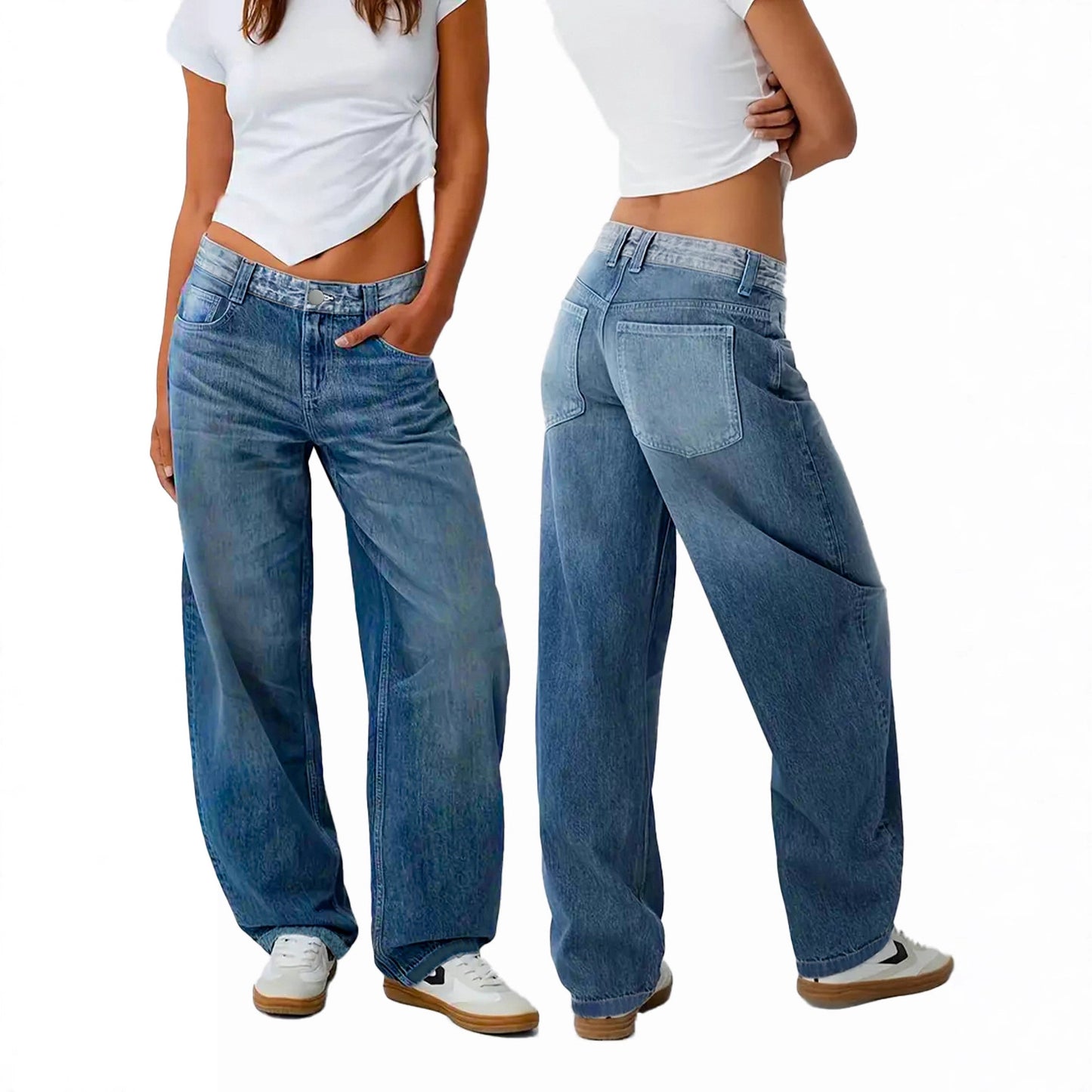 Summer Thin, Loose-fit, Mid-rise, Figure-flattering Wide-leg Denim Jeans For Pear-shaped Figures