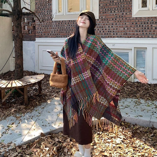 Ethnic Style Travel Warm Air Conditioning Thickened Tassel Shawl