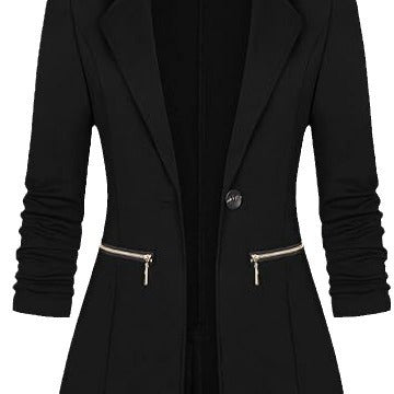 Front Open-front Jacket Work Office Blazer With Zipper